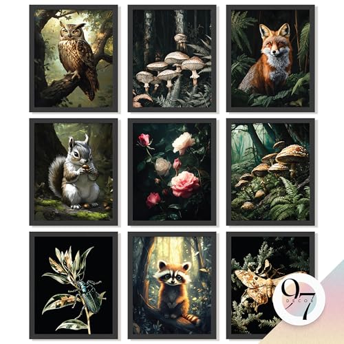 97 Decor Dark Cottagecore Decor Aesthetic - Cottage Core Wall Art, Woodland Forest Wall Art Prints, Vintage Mushroom Pictures Nature Room, Animal Posters For Bedroom Decorations (Unframed) - color: Cottagecore Small, size: UNFRAMED