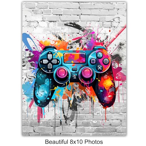 Gaming Controller Graffiti Wall Art - Teen Boys Room Decor - Gaming Room Decor, Video game Cool Wall Art - Game Print, Gamer Artwork, Sports Bar - Gamer Gifts - Kids Playroom, Man cave