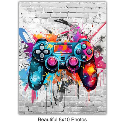 Gaming Controller Graffiti Wall Art - Teen Boys Room Decor - Gaming Room Decor, Video game Cool Wall Art - Game Print, Gamer Artwork, Sports Bar - Gamer Gifts - Kids Playroom, Man cave