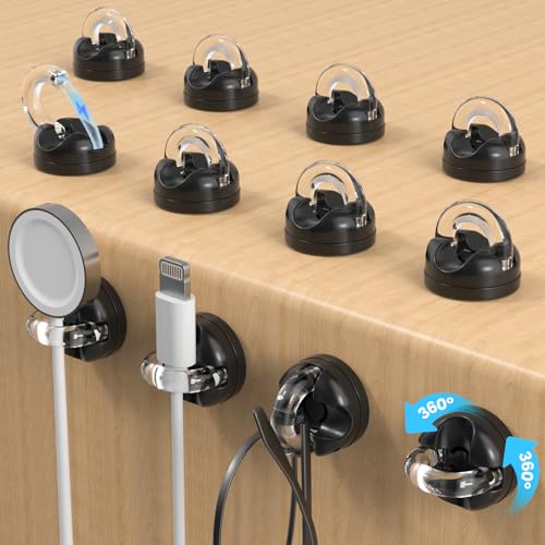 8-Pack Magnetic Cable Clips Cord Organizer, 360° Swivel Cable Holder with 8mm Slot for Phone Charging Cord, HDMI, USB, Strong Adhesive for Desk, Nightstand, Wall, No-Residue Removal - color: Black