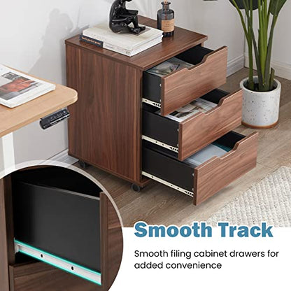 Farini Mobile File Cabinet for Home Office, 3 Drawer Chest Wood, Drawers Unit for Under Desk, Storage Drawers Cabinet Brown - color: Brown