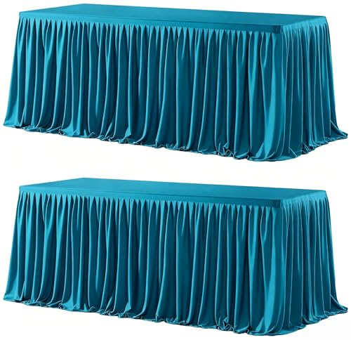Wish Care 2 Pack Teal Rectangle Table Clothes for 4 Foot Tables, Polyester Fitted Tablecloths 4ft Stretch Table Cover for Wedding, Birthday, Parties, Trade Show, Craft Show - color: Teal, size: 48" x 24" (4 Ft - 2 Pcs)