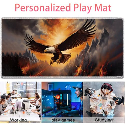 Large Gaming Mouse Pad + Mouse Wrist Rest Pad + Coaster Combination, 31.5 "x 11.8" Durable Non-Slip Extension Table Mat, Suitable for Office and Home, Rebirth of American Eagle Fire - color: Rebirth of American Eagle Fire
