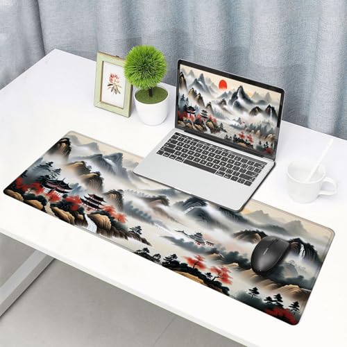 Large Gaming Mouse pad,Chinese Sun Mountain Tower Garden Fashion Anti Slip Rubber Base Mouse pad, Suitable for Computer, Laptop, Office Desk Accessories - color: Chinese Sun Mountain Tower Garden Fashion