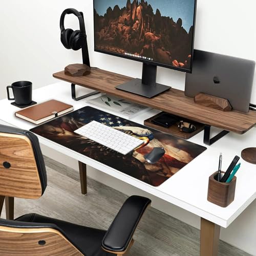 Desk Mat,American Bald Eagle Large Gaming Mouse Pad for Desk XXL,USA Flag Eagle Desk Pad,Extended Big Computer Keyboard Mouse Pad with Non-Slip Base and Stitched Edge 35.4"x15.7" - color: American Bald Eagle, size: XXL-35.4"x15.7"