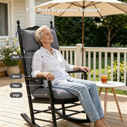 QILLOWAY Outdoor Rocking Chair Cushions Set of 2, 100% Polyester Waterproof Patio Rocking Chair Cushion, High Back Weatherproof Chair Pad for Adirondack & Outdoor Furniture, Charcoal Grey, Black - color: Charcoal Grey/Black