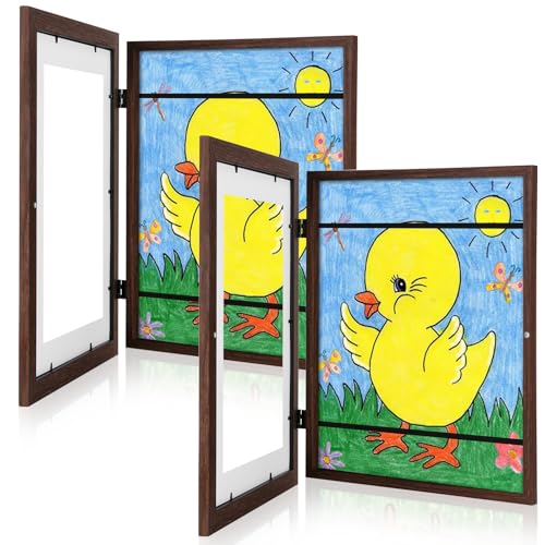 [2 Pack] Kids Art Frames, 10x12.5 Front Opening Kids Artwork Frames Changeable, Displays 8.5x11 With Mat and 10x12.5 Without Mat, Holds 50 Pcs, for 3D Picture, Crafts, Hanging Art, Portfolio Storage - color: Brown, size: 10x12.5"