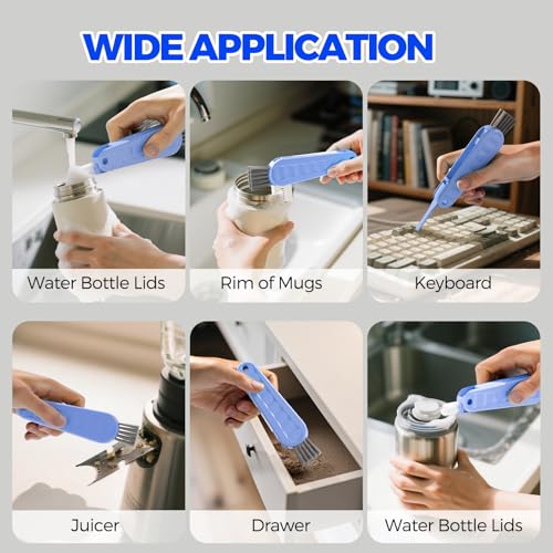 6 Pack Holikme 4 in 1 Cup Lid Cleaning Brush Set with 3 Straws, Multifunctional Bottle Brush, Silicone Cup Lid Gap Cleaner, Bristle Crevice Cleaning Brush, Blue - color: Blue