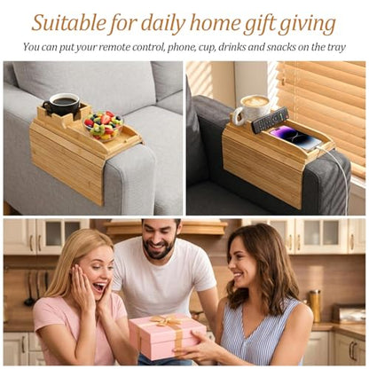 1 Pc 3 in 1 Couch Cup Holder Tray, 4.7X12.6Inch Couch Armrest Table Anti-Slip Sofa Armchair Caddy Table Couchs Arm Tray with Detachable Cup Holder Foldable Sofas Trays for Drinks Cellphone Snacks