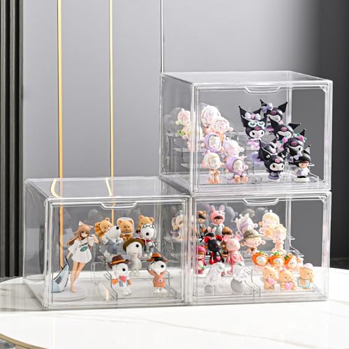 4Tier Display Case for Collectibles,Clear Display Box with 2 Stands ,Storage Container with Magnetic Door - size: XLarge 2 Pack