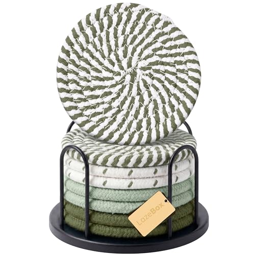 Lazebox Coasters Set of 8 for Drinks, 4 Inch Large Coasters for Coffee Table, Tabletop Protection for Hot & Cold Drinks, Versatile Coasters for Home Decor, Non-Slip & Easy to Clean, Olive Green - color: Olive Green