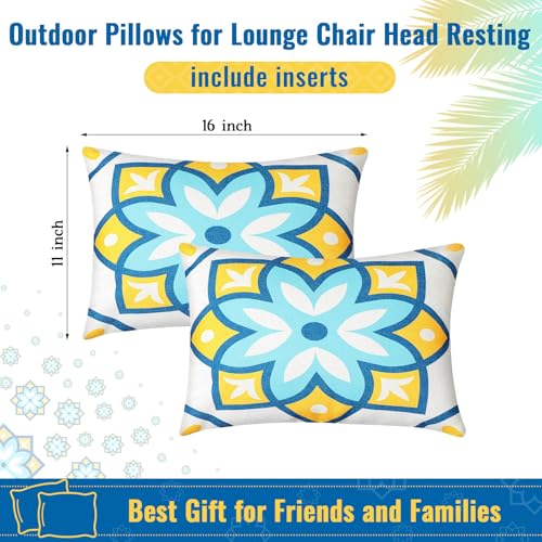 Juexica 2 Pack Chaise Lounge Pillow with Strap Outdoor Waterproof Beach Chair Neck Headrest Pillow Adjustable Elastic Band for Hammock Lumbar Recliner Pillows for Patio Pool Chair(Fresh Flowers) - style: Fresh Flowers