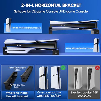 FASTSNAIL Horizontal Stand & Cooling Fan for PS5 Pro/Slim Console, Auto Fan Speed by Temperature and Controller Charger Station, Efficient Cooling System with 3 Fans & 2 USB 3.0 and 3 USB 2.0 Hub - color: Black