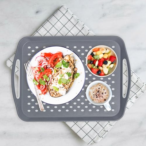 17.7" x 12.5" Anti-Slip Serving Trays with Handles, 3 Pcs X-Large Rectangular Food Serving Tray for Lap, Food Trays for Eating on Couch, Reusable and Durable, Grey - color: Gray