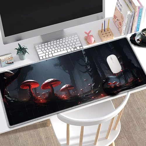 Large Gaming Mouse Pad + Mouse Wrist Rest Pad + Coaster Combination, 31.5 "x 11.8" Durable Non-Slip Extension Table Mat, Suitable for Office and Home, Mushrooms Forest - color: Mushrooms Forest