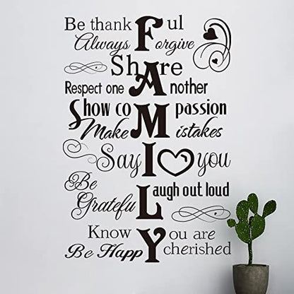 Runtoo Family Saying Wall Art Stickers Inspirational Quotes Wall Decals Living Room Bedroom Home Decor - color: Black Family Quotes