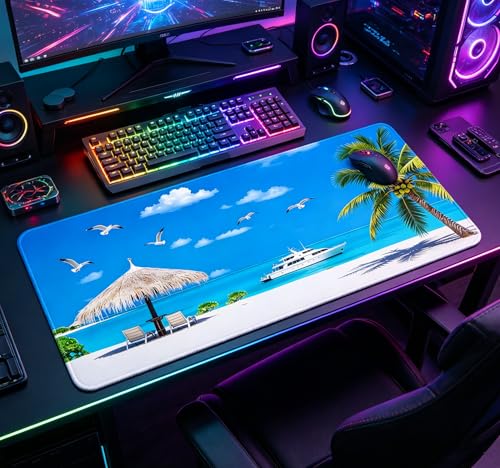 31.5x11.8 Inch Non-Slip Long Extended Large Gaming Mouse Pad with Stitched Edges XL Laptops Keyboard Mouse Mat (Beach Sky) - color: Beach Sky