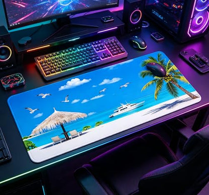 31.5x11.8 Inch Non-Slip Long Extended Large Gaming Mouse Pad with Stitched Edges XL Laptops Keyboard Mouse Mat (Beach Sky) - color: Beach Sky