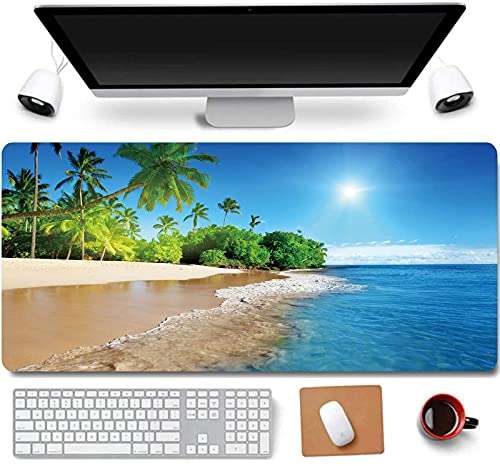 31.5x11.8 Inch Non-Slip Long Extended Large Gaming Mouse Pad with Stitched Edges XL Laptops Keyboard Mouse Mat(Beach View) - color: Beach View