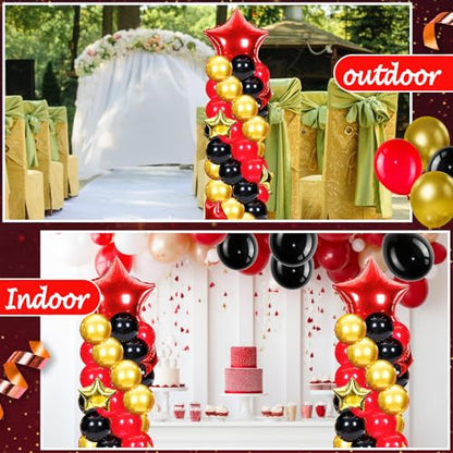 Gejoy 110 Pcs Red Gold Black Balloons Column Stand Kit Adjustable Tower Stand from 1.4 to 6.6 ft with Bases for Back to School Wedding Birthday Baby Shower Party - color: Red Gold Black