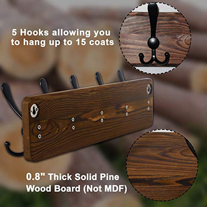 Dseap Coat Rack Wall Mounted - 24" Long 6 Tri Hooks, Heavy Duty Wooden Wall Coat Hanger Coat Hook for Clothes Hat Jacket Clothing, Black - color: Black, size: L=24"