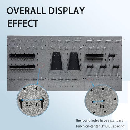 Metal Pegboard Wall Organizer 3 Packs Metal Pegboard Kit with 115 PCS Hooks Pegboard Panels Tool Organizer for Garage,Warehouse, - size: 3 packs+115hooks