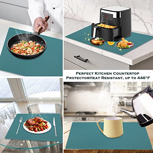 Extra Large Dark Green Countertop Mat - Silicone Table Kitchen Desk Mat - Non-Slip & Heat Resistant - Dinner Placemat Pastry Dough Rolling Mat - color: 01-dark Green, size: 23.6"L x 15.7"W