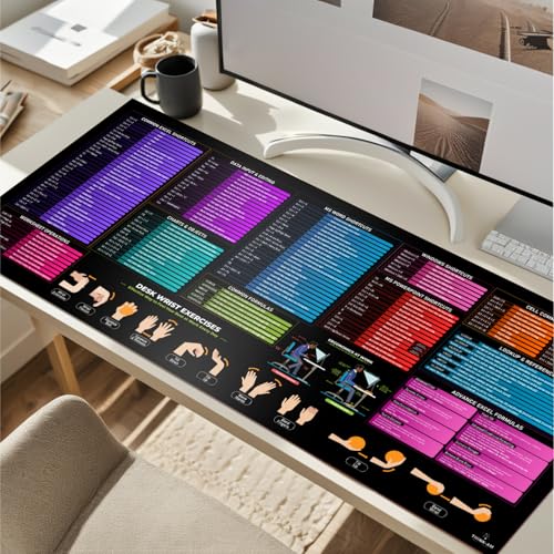 Excel Cheat Sheet Desk Pad, 27"x11.8", Waterproof Large Excel Shortcut Mat with Stitched Edges, Anti-Slip Excel Mouse Pad for Office Desk, MS Excel/Word/Powerpoint & Windows Shortcuts - size: 27" x 11.8"