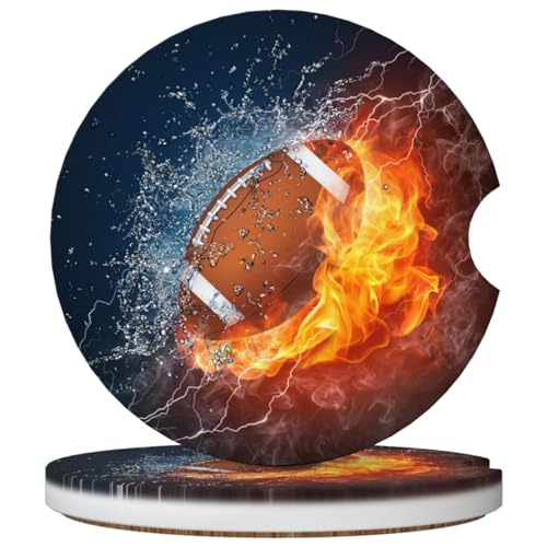 2 Pack Car Cup Holder Football Coasters Absorbent Ceramic Coaster for Cup Holders Fashion Car Interior Accessories for Men Drink Coaster for Women - color: Football Ball Fire Water
