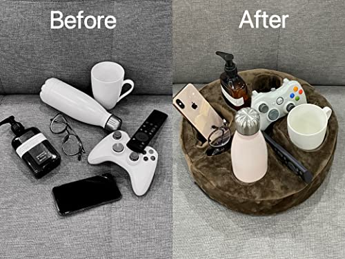Xchouxer Couch and Bed Cup Holder Pillow, Sofa Organizer Caddy for Drinks, Remotes, Phones, Snacks (Brown) - color: Brown