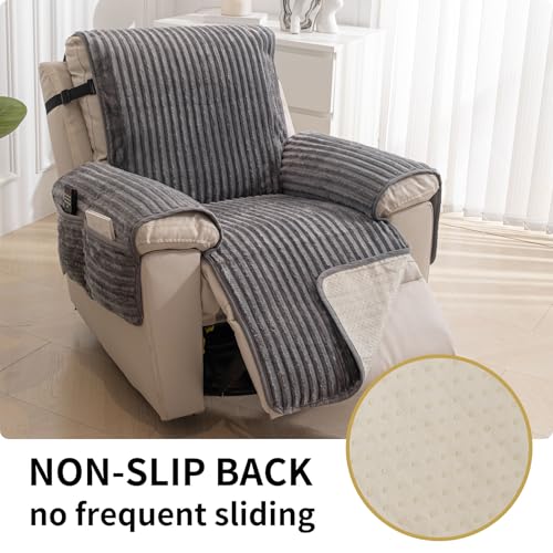 HAOMAIJIA Faux Fur Recliner Chair Covers Non-Slip Waterproof Recliner Covers That Stay in Place Warm Thick Lazy Boy Recliner Cover for Dogs Furniture Protector Pet Friendly (Grey, 28'') - color: Grey, size: 28''