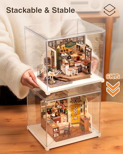 Rowood Display Box,Dustproof Acrylic Display Case for Miniature House Kit,Book Nook,3D Puzzle(11.3x9.3x9.6inch)