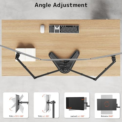 Triple Monitor Stand, Full Motion Adjustable Arm Fits 3 Screens up to 27 inch, Free Standing Desk Stand with Base and Cable Management, 22 lbs Weight Capacity per Arm, 75/100 mm VESA, Black - size: Triple Arms