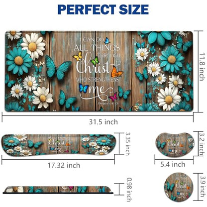 Large Mouse Pad + Keyboard Wrist Rest Set, Extended Gaming Mousepad (31.5X11.8 inch) with Non-Slip Rubber, Ergonomics Memory Foam Mouse Wrist Rest Support, Wooden Wall Philippians 4:13 XXL Desk Pad - color: Yu-Mouse Pad-3-B32