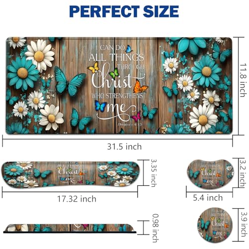 Large Mouse Pad + Keyboard Wrist Rest Set, Extended Gaming Mousepad (31.5X11.8 inch) with Non-Slip Rubber, Ergonomics Memory Foam Mouse Wrist Rest Support, Wooden Wall Philippians 4:13 XXL Desk Pad - color: Yu-Mouse Pad-3-B32