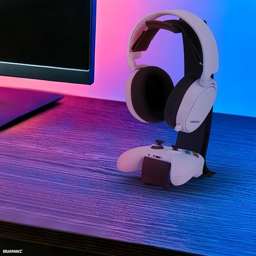BRAINWAVZ Headphone Stand & Game Controller Holder – Sleek Headset Hanger & Gamepad Stand for Xbox, PlayStation, Legacy, Retro & More – (UGDS16) - color: UGDS16