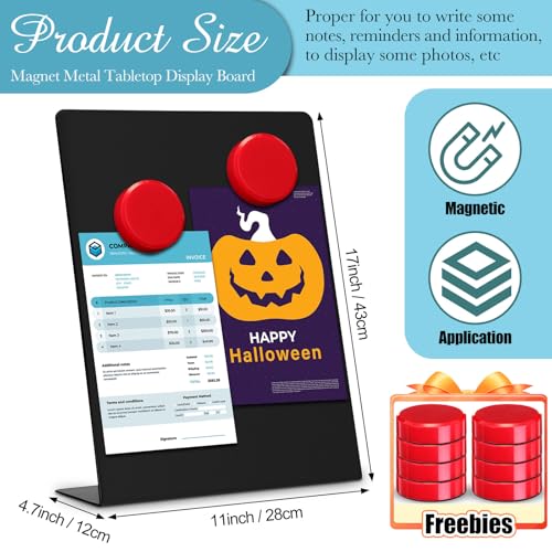 Fainne 4 Pcs Magnetic Board Stand Metal Magnet Bulletin Board Magnet Display with Easel for Tabletop for Back to School Memo Menu Table Office Kitchen Supplies (Black,11 x 17 Inches) - color: Black, size: 11 x 17 Inches