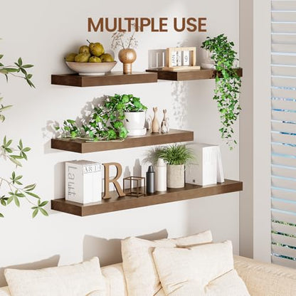 Heimlove Solid Wood Floating Shelves 36 inch, 8 Inch Deep Display Shelves Set of 2, Wall Mounted Floating Shelf with Invisible Brackets for Bathroom Bedroom Kitchen Living Room - American Walnut - color: American Walnut, size: 36”Wx8”Dx1.6”H