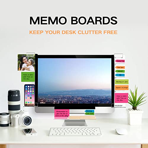 Monitor Memo Boards for Computer, Set of 3 (Left & Right & Bottom) Multifunction Acrylic Screen Message Reminder Pad Side Panels Phone Holder - Utility Organizer for Office Desktop, with Sticky Notes - style: Left + Right + Bottom