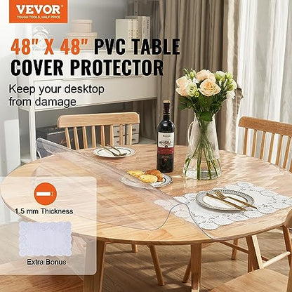 VEVOR Clear Table Cover Protector, 48 inch/1230 mm Round Table Cover, 1.5 mm Thick PVC Plastic Tablecloth, Waterproof Desktop Protector for Writing Desk, Coffee Table, Dining Room Table - size: 48" (Round)