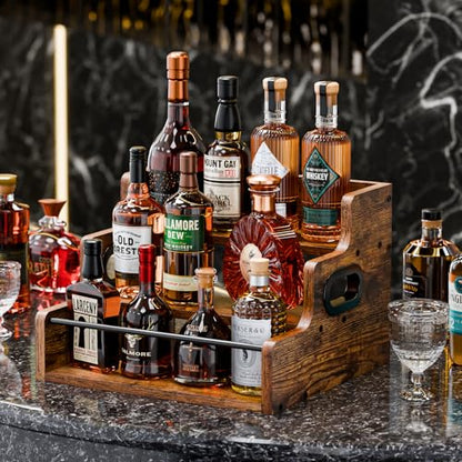 KLM Liquor Bottle Display Shelf, Coffee Syrup Rack Organizer, 3 Step Countertop Liquor Wine Rack, mini bar,liquor cabinet, Home Retro Bar Shelf Stand for Liquor Whiskey, Spirits
