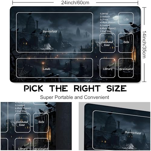 for MTG Playmat 24 x 14 Inches Fantasy Castle Magic Play Mat Card Game Mat for Magic The Gathering TCG PTCG Playmat with Free Storage Bags Non-Slip Backing and Stitched Edge - color: Fantasy Castle With Zones