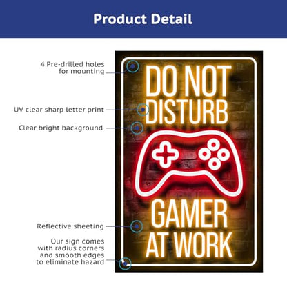12×8 Inch Neon Aluminum Gamer Sign Boys Teen Room Accents | retro merch,video novelties,arcade collectibles,male posters,hobby trinkets - color: PM321002, size: 12" x 8"