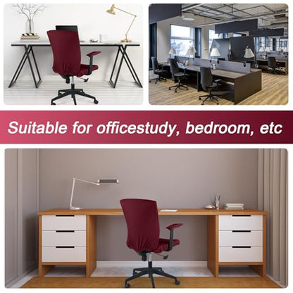 Tallew 4 Pcs Office Chair Covers Set Computer Universal Protective Stretchable Chair Seat Covers Desk Armrest Slipcovers Pads Office Cushion Backrest for Rotating(Wine Red) - color: Wine Red