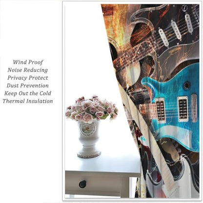 Colourful Guitar Theme Window Curtain, Electronic Musical Instruments Rock Music Art Window Curtain for Bedroom Living Room 42" W X 45" L(No Blackout) - color: Music-1, size: 20.5"W x 45"L (Pack of 2)