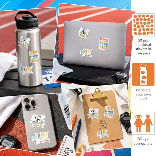 DETICKERS Running Stickers for Runners Athletes Water Bottles 50 PCS Waterproof Vinyl Sports Stickers Gifts - style: Running