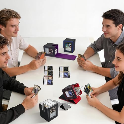 UAONO 4 Pack MTG Commander Deck Box, Independent Commander Display, Fits 400 Double-Sleeved Cards, Magnetic Deck Case for Magic the Gathering TCG, 8 Dividers & 4 Top Loaders (4 Color) - color: 4 Pack - 4 Colors