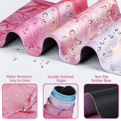 Mouse Pad Pink, Mouse Pad with Wrist Rest, 4-in-1 XXL Extended Large Desk Mat +Mousepad with Gel Wrist Support+Keyboard Wrist Rest+Coaster,Ergonomic Desk Pad for Study Gaming Home Office Computer - color: Pink Blue Marble