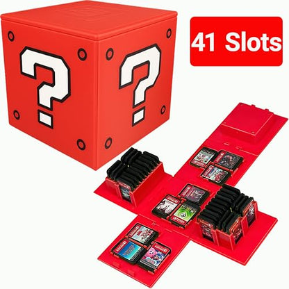 Switch Game Case Cube Holder 41 Slots Compatible With Nintendo Switch 2 & Switch & Oled & Lite, Portable Game Card Storage Case Small Hard Shell Cute Retro Question Mark Block Box Red Gift Accessories - color: Red