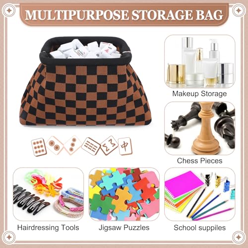 Mahjong Tile Bag Mahjong Empty Bag Crochet Purses Mah Jong Accessories and Gift for Women Game Lover Summer Vacation Supplies (Black Plaid,Black Plaid) - color: Black Plaid, style: Black Plaid